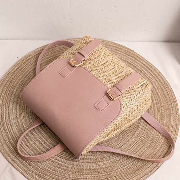 Boho Vegan Leather Straw Mini Backpack main image 7